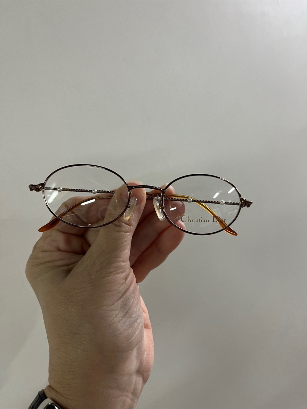 CHRISTIAN DIOR VTG NWOT Pearl Bead Bronze Oval 49x19z135 Classic Eyeglass Frame